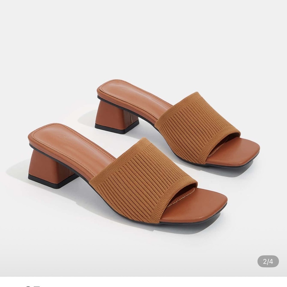 4 for $40 - Tan Leather Mules with Textured Strap - Picture 2 of 15